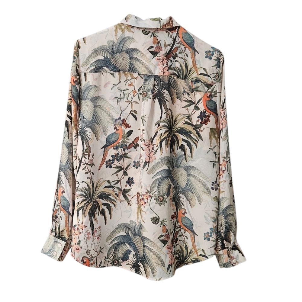 H&M Women's Tropical Print Blouse Size 6 Long Sleeve Button Up - Picture 2 of 12